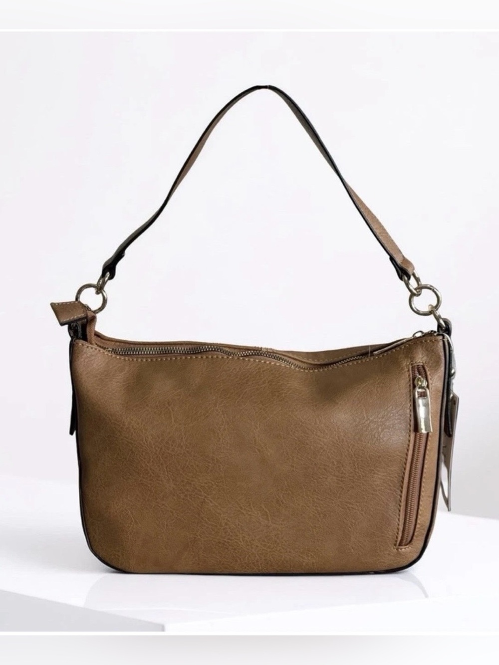 NWT Vegan Leather Shoulder Hobo Bag in Camel Tan NEW!